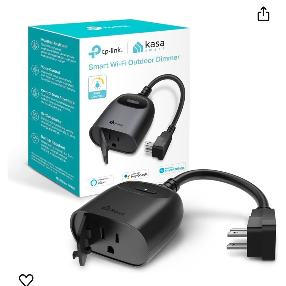 NWT Kasa Outdoor Smart Dimmer Plug, IP64 Plugin Dimmer for Outdoor String Lights